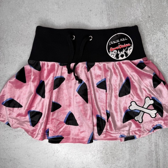 Dolls Kill Hanna Barbera Flintstones Pink Cartoon Mini Skirt Small Bones X - Picture 1 of 8
